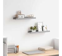 Estantería de pared MDF lacado para fotos de 2 piezas, borde de pantalla gris 40 x 9 x 3 cm, estante con marco de fotos estable con agujeros de cerradura para montaje en pared individual o en fila.