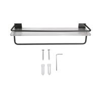 Estantería de pared para baño, estantes flotantes montados en la pared, estante de almacenamiento de aluminio y acrílico a prueba de óxido con barra para toallas para baños pequeño (Negra)