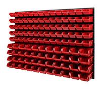 Estantería de pared para cajas apilables - 1152 x 780 mm - 114 pzas. Sistema de almacenamiento de cajas, panel perforado para herramientas, estantería para contenedores (Rojo)