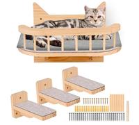 Estantería de Pared para Gatos Con Hamaca y 3 Pasos - Mueble Con Cojín Gris, Estantes y Perchas - Árbol Rascador para Escalar