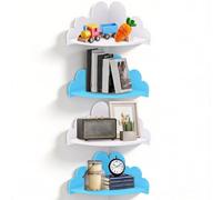 Estantería de pared para habitación infantil, juego de 4 unidades, diseño de nubes, habitación infantil para guardar la caja Tonie y conejo de ángulo, estantería de esquina, estantes colgantes