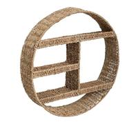 Estantería de pared redonda, color beige. fabricado en hierro y caña. dimensiones 58 x 12,5 cm.