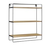 [en.casa] Estantería de Pared de 3 Niveles Estantes Flotantes para Baño con Toallero Mural Metal/Aglomerado 43 x 38 x 11 cm Negro/Efecto Madera