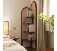 Estantería de pared triangular de ratán de 4 niveles con marco de madera maciza, ahorro de espacio para sala de estar, dormitorio, oficina