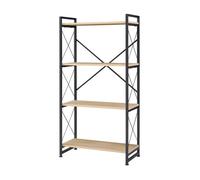 [en.casa] Estantería de Pie Skørping Librería de Salón Biblioteca de 4 Niveles Oficina Estructura de Metal 150 x 65 x 30 cm - Negro/Efecto Roble