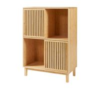 [en.casa] Estantería de Pie Ypäjä con 4 Compartimentos Estanteria Independiente con 2 Puertas Corredoras Librería para Salón Oficina Dormitorio Estable Sostenible Bambú 120x84x39 cm - Natural