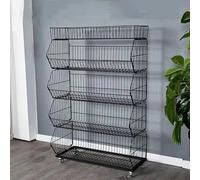 Estantería de Snacks para Supermercado de 5 Niveles con Ruedas, Expositor de Productos Alimenticios, Expositor Metálico Inclinado para Frutas y Verduras(Black,L 90CM/35.4IN)