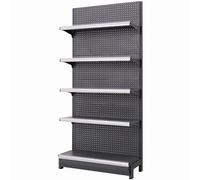 Estantería de Supermercado, Góndola de Exhibición para Comercio Minorista, Estantería de Almacenamiento Resistente con 20 Ganchos para Licores Y Artículos de Oficina(Black,L93xH165cm)