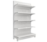 Estantería de Supermercado, Góndola de Exhibición para Comercio Minorista, Estantería de Almacenamiento Resistente con 20 Ganchos para Licores Y Artículos de Oficina(White,L93xH135cm)