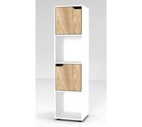 Estantería de URBNLIVING, de madera, con forma cúbica, con puertas , White Bookcase and Oak Door, 4 Cube