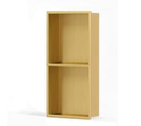 Estantería doble empotrable de acero inoxidable cepillado para ducha, no necesita azulejos, solución de almacenamiento para baño y dormitorio, acabado dorado moderno, 27.6 x 11 x 4.9 pulgadas