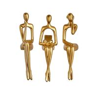 Estantería dorada moderna de 3 piezas con elegante y exquisita decoración. Estatua de pensador.
