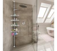 Deuba® Estantería Telescópica de Baño Estante de Ducha Ajustable 92-306cm sin taladrar Blanco Toallero
