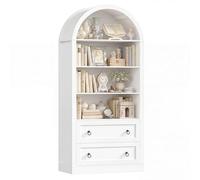 Estantería en forma de arco con 2 cajones y 4 estantes, moderna unidad de almacenamiento para salón, oficina, cocina, 177 x 79,5 x 36 cm, elegante diseño blanco
