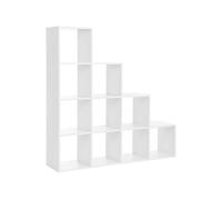 Estantería en forma de escalera con 10 cubos, estante de exhibición de madera, ideal para estudio, sala de estar y dormitorio, blanco