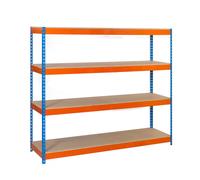 SimonRack Estantería Metálica Almacenaje, Sin Tornillos, 4 Baldas Madera, Alta Capacidad Carga 400 kg, 2000x1500x750 mm, Estantería Taller Garaje Trastero, Azul/Naranja/Madera