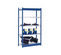 Estantería ensamblable estable, por un lado hofe, altura de estantería 2000 mm, azul/galvanizada, anchura de balda 1025 mm