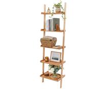 Estantería Escalera Relaxdays Nogal, 5 baldas, baño/Cocina/salón, Inclinada para Pared, 189x56x33 cm, Natural