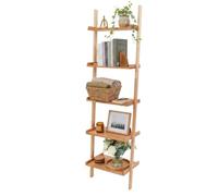 Estantería Escalera Relaxdays Nogal, 5 baldas, baño/Cocina/salón, Inclinada para Pared, 189x56x33 cm, Natural