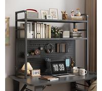 Estanteria Escritorio 55 75 95 115 135cm Estante Escritorio Agrandado Multiusos de 2 Niveles Librería de Sobremesa para Ordenador con Placa Perforada para Dormitorio, Oficina, Hogar(Black,115cm)