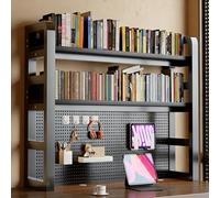 Estantería Escritorio con Tablero Perforado, Estantería Organizador Libros Que Ahorra Espacio, Estante de Almacenamiento y Exposición Multiusos, Estructura Metálica(Black,3 tier 100cm/39.3in)