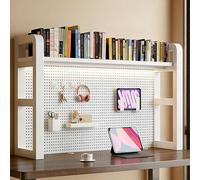Estantería Escritorio con Tablero Perforado, Estantería Organizador Libros Que Ahorra Espacio, Estante de Almacenamiento y Exposición Multiusos, Estructura Metálica(White,2 tier 140cm/55.1in)
