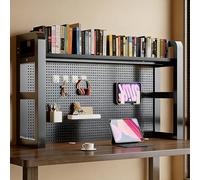 Estantería Escritorio con Tablero Perforado, Estantería Organizador Libros Que Ahorra Espacio, Estante de Almacenamiento y Exposición Multiusos, Estructura Metálica(Black,2 tier 140cm/55.1in)