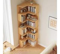 Estantería esquinera alta de madera maciza de 6 niveles, estante en forma de L de piso a techo para sala de estar, armario de almacenamiento que ahorra espacio (74.8 pulgadas)