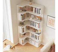 Estantería esquinera alta de madera maciza de 6 niveles, estante en forma de L de piso a techo para sala de estar, armario de almacenamiento que ahorra espacio (74.8 pulgadas)