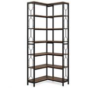 Estantería esquinera con barandilla - Estantería industrial de 7 pisos de madera y metal, estantería independiente con diseño de seguridad como separador de habitaciones y vitrina para salón, 60 x 60