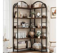 Estantería Esquinera con Diseño de Arco, 5 Niveles Armario Esquinero en Forma de L, Mueble Esquinero con Rejilla Protectora, Adecuado para Sala de Estar, Dormitorio y Cocina, 78x78x174cm