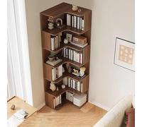 Estantería esquinera de 6 niveles, moderna estantería alta con panel anticaída, estante Etagere en forma de L, estante de esquina independiente organizador de almacenamiento para oficina en casa