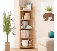 Estantería esquinera de madera de 55.1 pulgadas, estantería de varios niveles para sala de estar, dormitorio, oficina, estudio, elegante solución de muebles que ahorra espacio