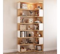 Estantería esquinera en forma de L, soporte de esquina ajustable, elegante unidad de exhibición con almacenamiento para oficina en casa, sala de estar y dormitorio, acabado natural (55 x 55 x 223 cm)