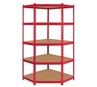 Estantería Esquinera Metálica Roja T-Rax Sin Tornillos 90x45x180cm Estanteria Rinconera Esquina de 5 Estantes Baldas Repisas Capacidad 265kg por Estante Almacenamiento Almacenaje Oficina Taller Garaje