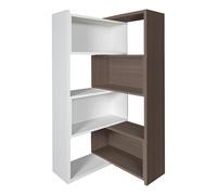 Estantería expandible 3-en-1, librería de madera con ancho ajustable, 4 niveles de almacenamiento, convertible en estantería de esquina o recta, exhibidor mod White + Dark Brown 47.2" × 11.8" × 63.0"