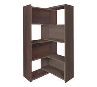 Estantería expandible 3-en-1, librería de madera con ancho ajustable, 4 niveles de almacenamiento, convertible en estantería de esquina o recta, exhibidor mo Walnut + Dark Brown 39.4" × 11.8" × 63.0"