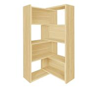 Estantería expandible 3-en-1, librería de madera con ancho ajustable, 4 niveles de almacenamiento, convertible en estantería de esquina o recta, exhibidor moderno y ahorra- Wood 39.4" × 11.8" × 63.0"