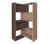 Estantería expandible 3-en-1, librería de madera con ancho ajustable, 4 niveles de almacenamiento, convertible en estantería de esquina o recta, exhibidor m Walnut + Light Brown 47.2" × 11.8" × 63.0"