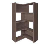Estantería expandible 3-en-1, librería de madera con ancho ajustable, 4 niveles de almacenamiento, convertible en estantería de esquina o recta, exhibidor moderno y a Dark Brown 47.2" × 11.8" × 63.0"