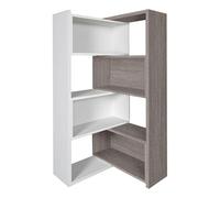 Estantería expandible 3-en-1, librería de madera con ancho ajustable, 4 niveles de almacenamiento, convertible en estantería de esquina o recta, exhibidor moderno y White + Gray 39.4" × 11.8" × 63.0"