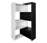 Estantería expandible 3-en-1, librería de madera con ancho ajustable, 4 niveles de almacenamiento, convertible en estantería de esquina o recta, exhibidor moderno White + Black 39.4" × 11.8" × 63.0"
