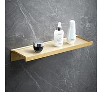 Estantería flotante de acrílico para ducha con espejo montado en la pared, almacenamiento de toallas sobre el inodoro, estante de tocador de 20 cm en acabado dorado cepillado para una elegante