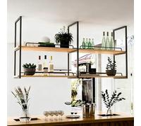 Estantería flotante de madera estantes de almacenamiento para barra de cocina estructura metálica negra estante decorativo para exhibir en el comedor/bar, soporte para macetas(Negro,80x30x80cm)