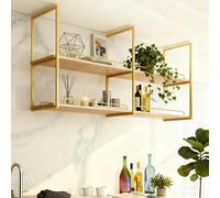 Estantería flotante de madera estantes de almacenamiento para barra de cocina estructura metálica negra estante decorativo para exhibir en el comedor/bar, soporte para macetas(Gold,100x30x80cm)