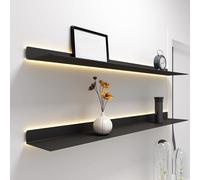Estantería Flotante de Pared con luz LED - Estantería metálica de 119 cm para Sala de Estar, Oficina o Dormitorio - Estantería Moderna de Pared Negra, Ideal para la decoración del hogar
