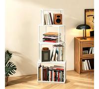 Estantería Geométrica de 3-5 Niveles, Libreria De Exposición Moderna, Estantería Alta y Estrecha, Librería Vertical Almacenaje para Sala Estar, Dormitorio, Oficina En Casa-White||50x25x141cm