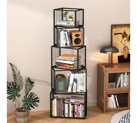 Estantería Geométrica de 3-5 Niveles, Libreria De Exposición Moderna, Estantería Alta y Estrecha, Librería Vertical Almacenaje para Sala Estar, Dormitorio, Oficina En Casa-Black||50x25x166cm