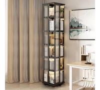 Estantería giratoria 360 ° Pantalla independiente expositor libros giratorio de bambu Apilable Giratoria Acrílico torre de librería giratoria que ahorra espacio estantería giratoria Para salón(Black,4