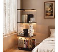 Estantería giratoria con luces LED, estantería giratoria sobre ruedas, torre giratoria de 360°, estantería de acrílico transparente de 3 niveles para esquina, habitación de los niños, dormitorio y